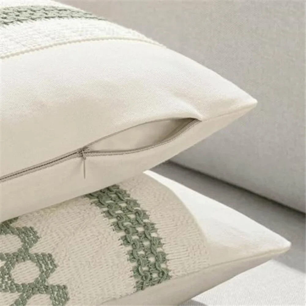 Set of 2 Sage Green Boho Decorative Pillow Covers 18x18 Inch Farmhouse